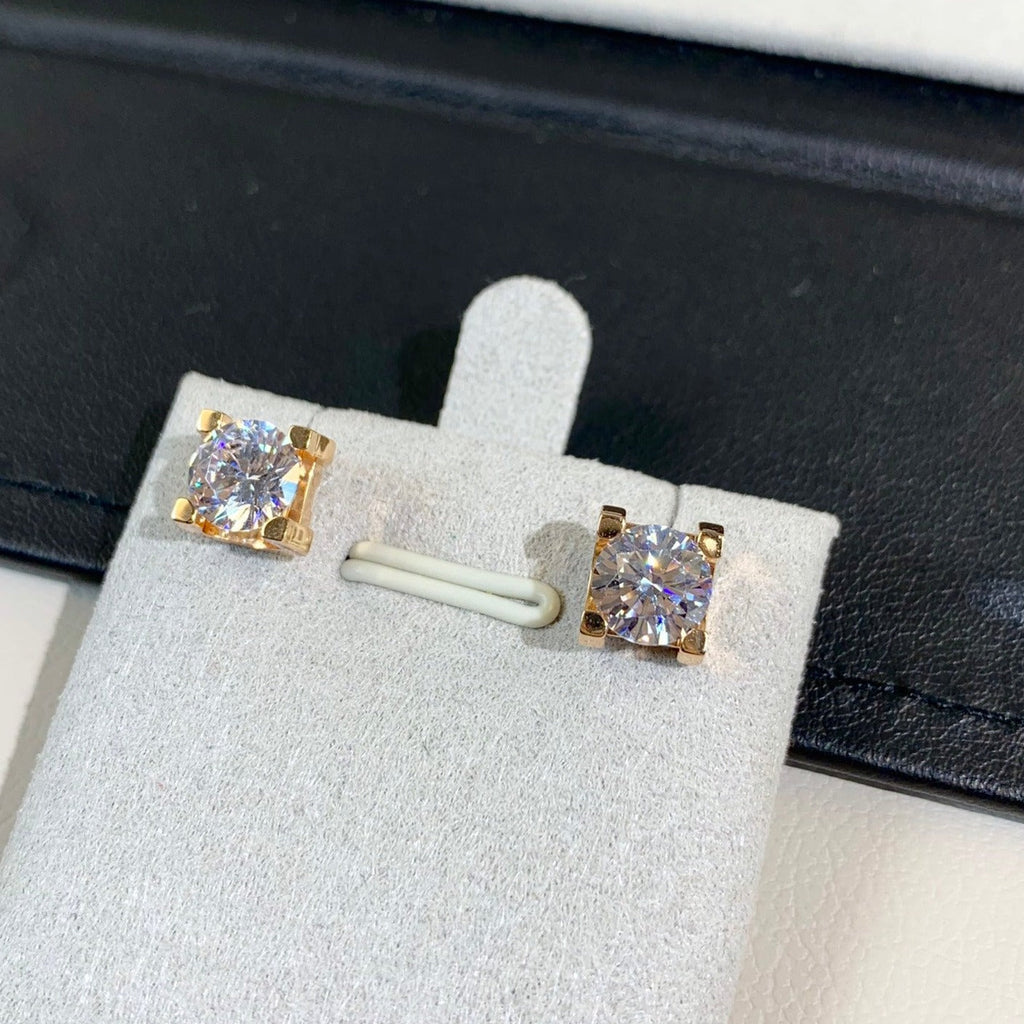 CARTIER 6MM DIAMOND PINK GOLD STUD EARRINGS