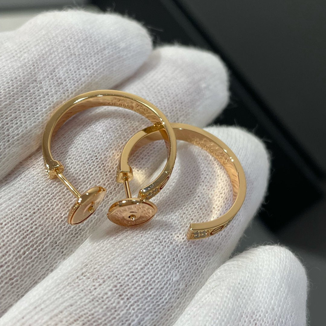 CARTIER LOVE DIAMOND PINK GOLD HOOP EARRINGS