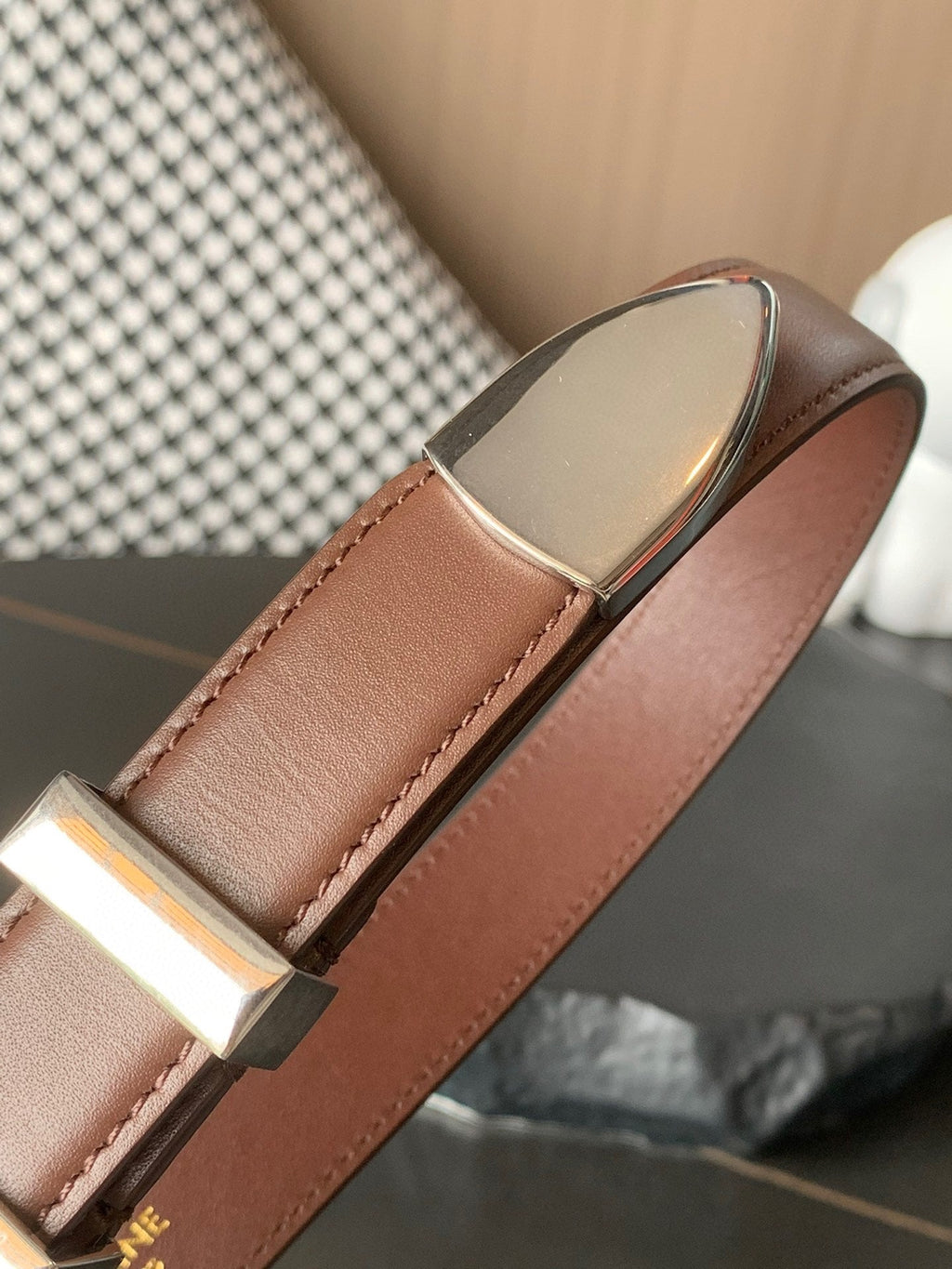 CELINE BELT 25MM MEDIUM WESTERN IN DARK BROWN CALFSKIN SILVER BUCKLE