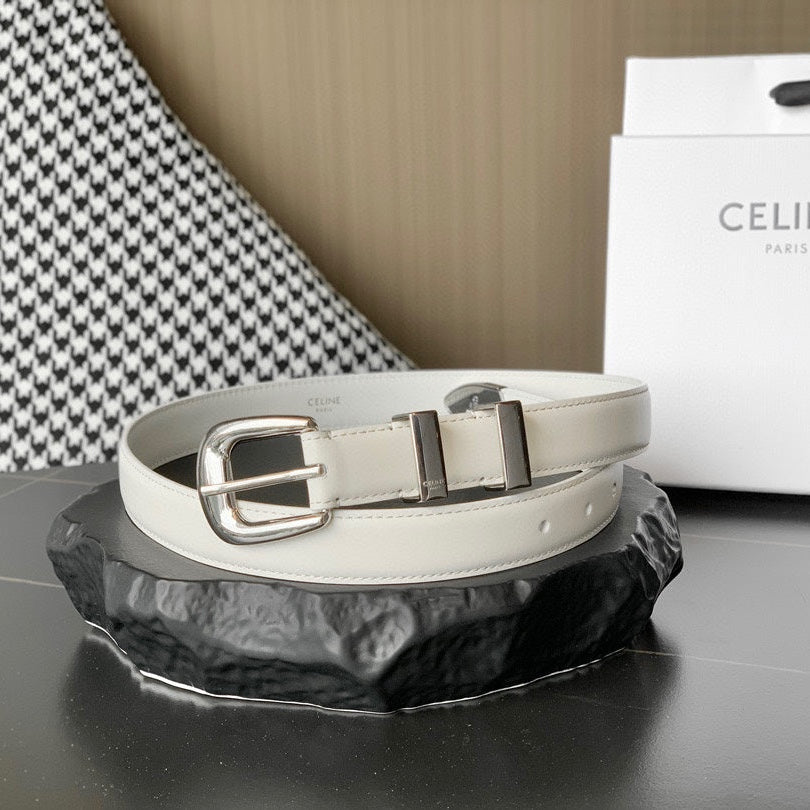 CELINE BELT 25MM MEDIUM WESTERN IN IVORY CALFSKIN SILVER GREY BUCKLE